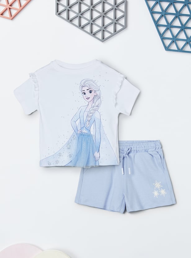 Girls Frozen Printed Shorts Set