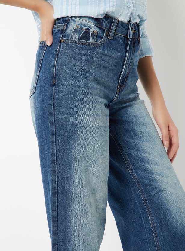 Women Wide-Leg Mid-Wash Jeans