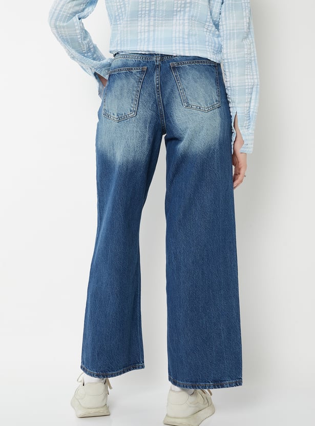 Women Wide-Leg Mid-Wash Jeans