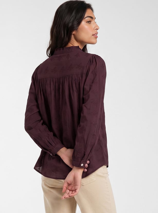 Women Embroidered Shirt Style Top