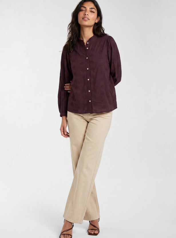 Women Embroidered Shirt Style Top