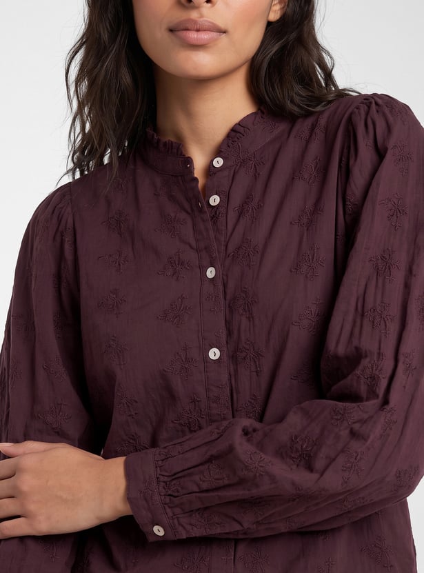 Women Embroidered Shirt Style Top