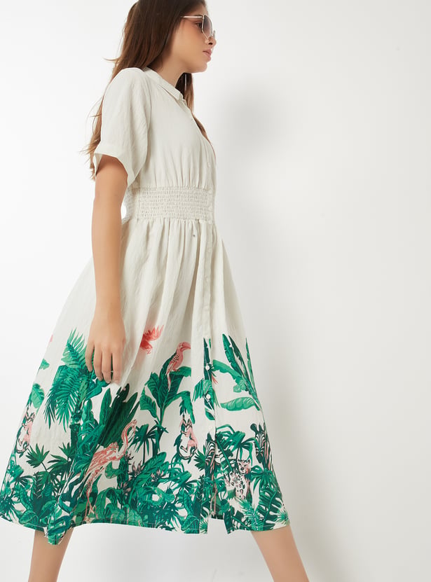 Women Floral Print Shirt Dress