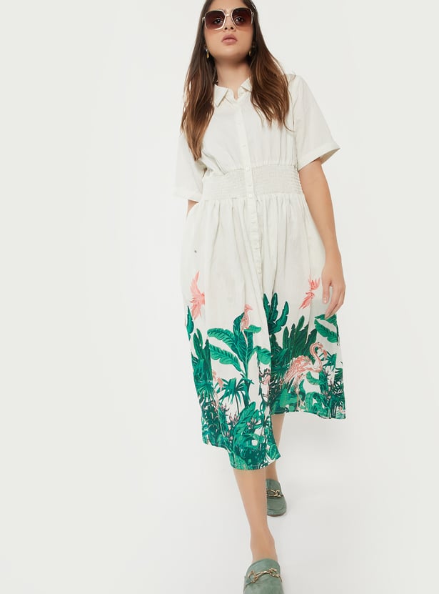 Women Floral Print Shirt Dress