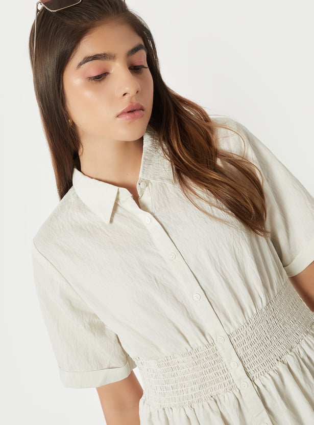 Women Floral Print Shirt Dress