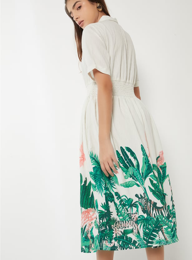 Women Floral Print Shirt Dress