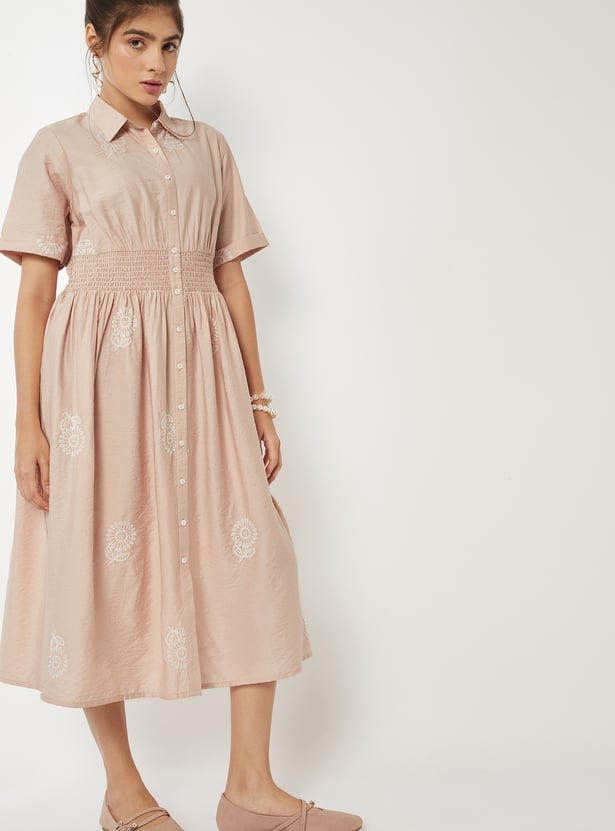 Women Embroidered Shirt Dress
