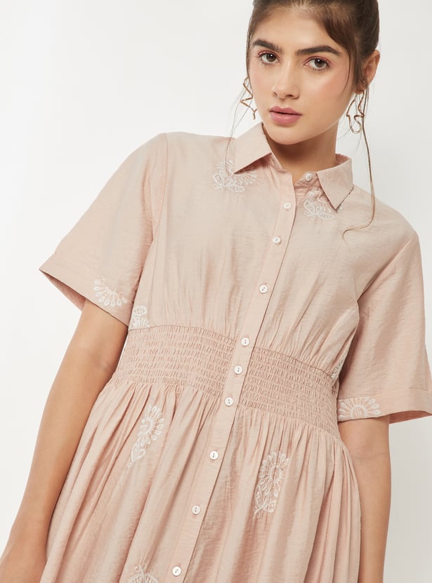 Women Embroidered Shirt Dress
