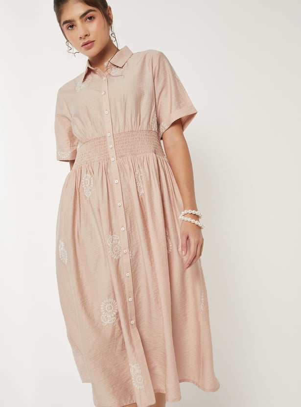 Women Embroidered Shirt Dress