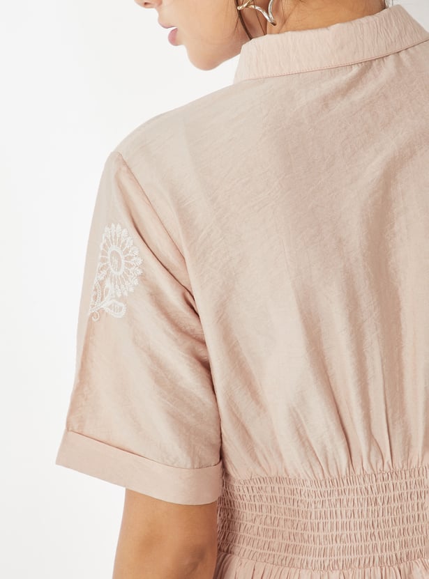 Women Embroidered Shirt Dress