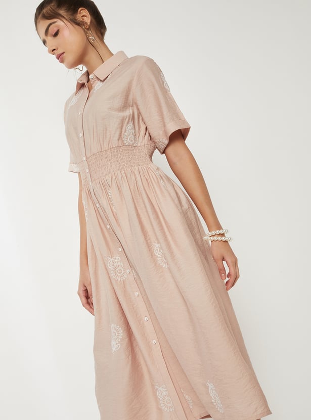 Women Embroidered Shirt Dress
