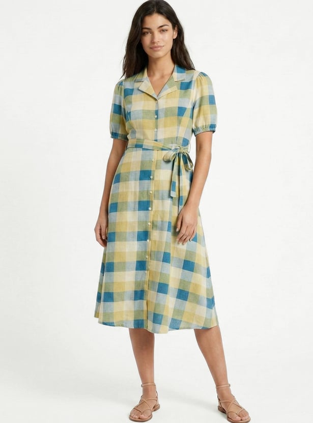 Women Checked Belted Shirt Dress