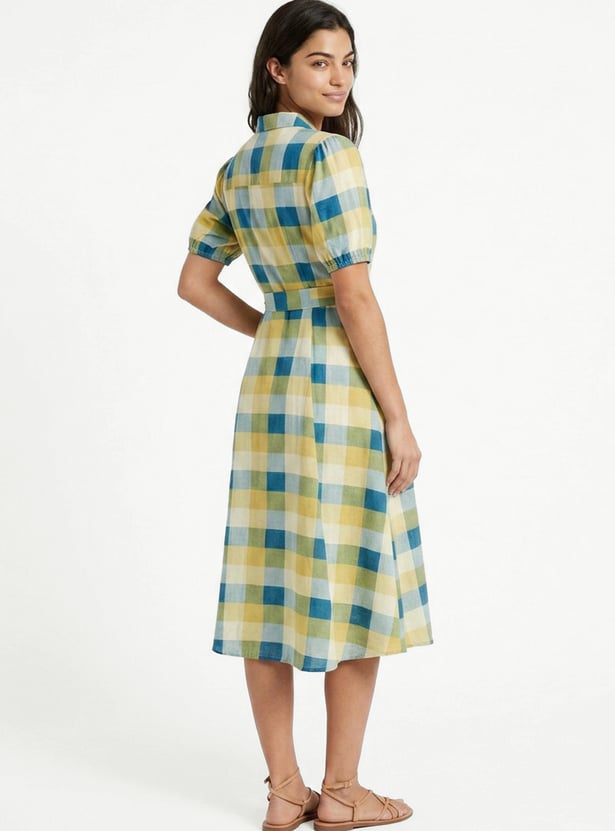 Women Checked Belted Shirt Dress