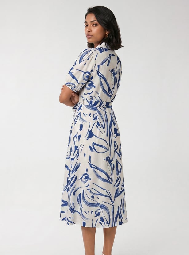 Women Printed Belted Midi Dress