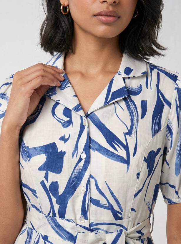 Women Printed Belted Midi Dress