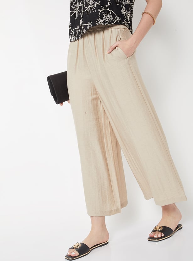 Women Solid Wide Leg Palazzos