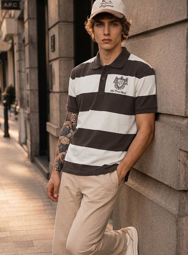 URB_N Men Striped Oversized Polo T-shirt