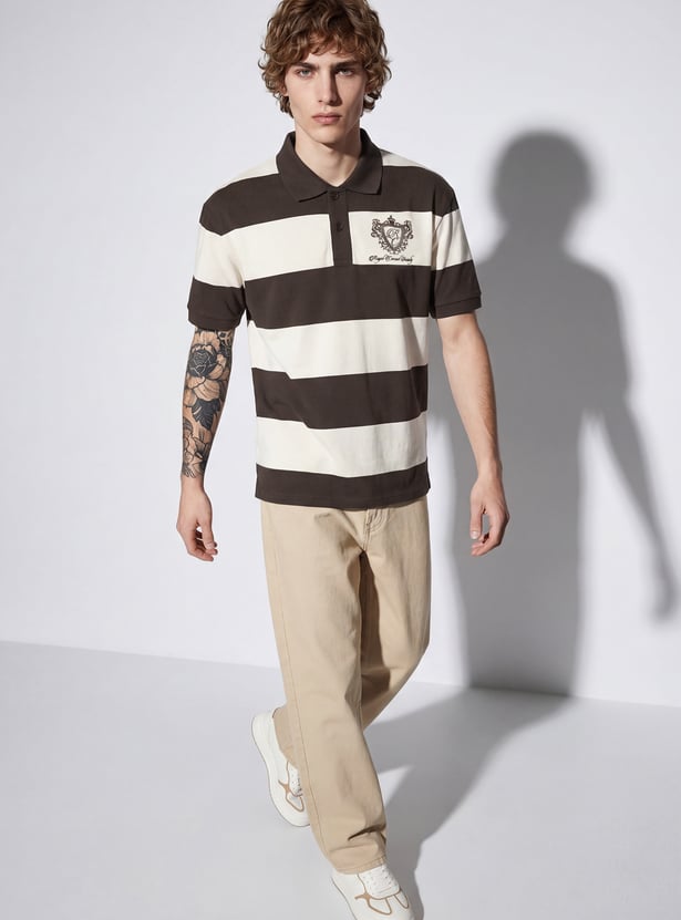 URB_N Men Striped Oversized Polo T-shirt
