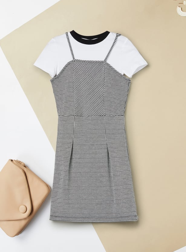 Girls Checked Pinafore Dress with Top