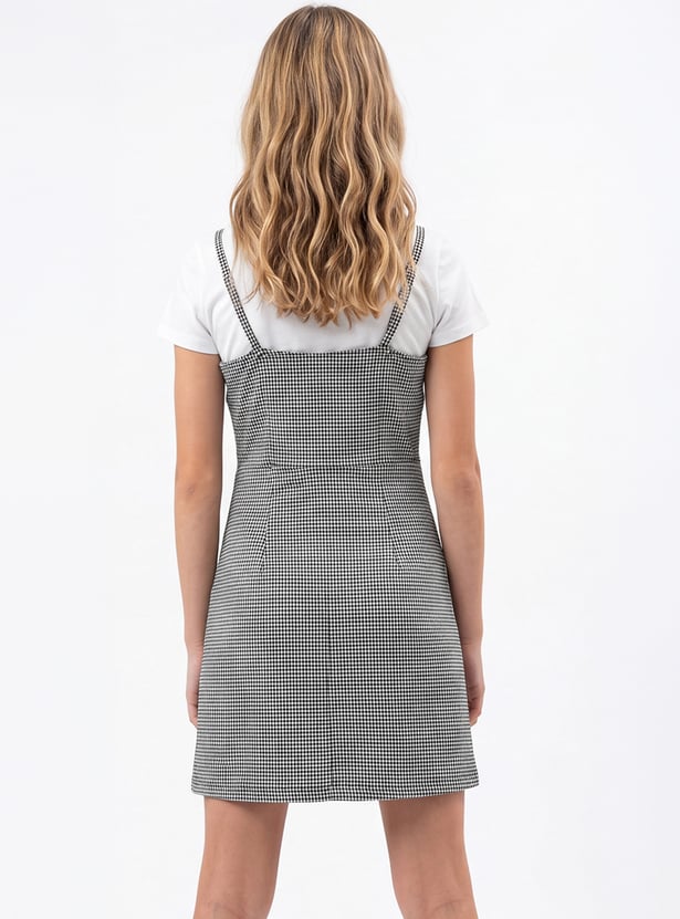 Girls Checked Pinafore Dress with Top