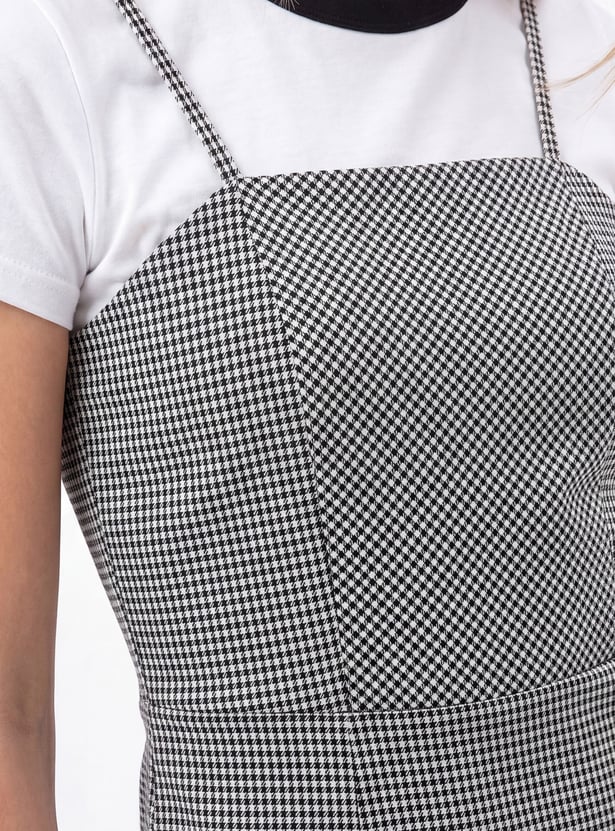 Girls Checked Pinafore Dress with Top