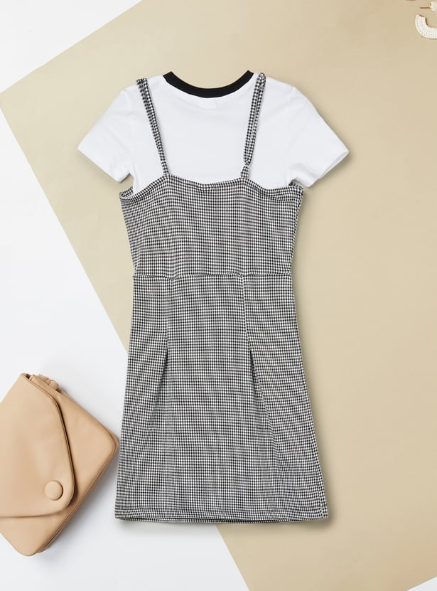 Girls Checked Pinafore Dress with Top