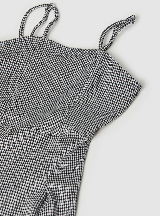 Girls Checked Pinafore Dress with Top