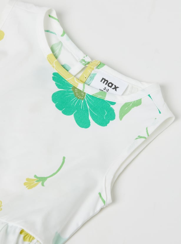 Girls Floral Print Trousers Set