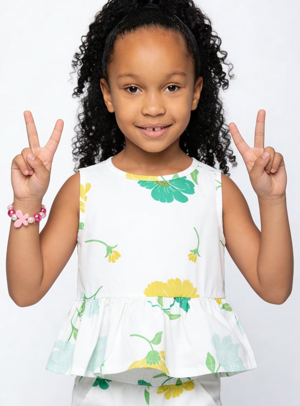 Girls Floral Print Trousers Set