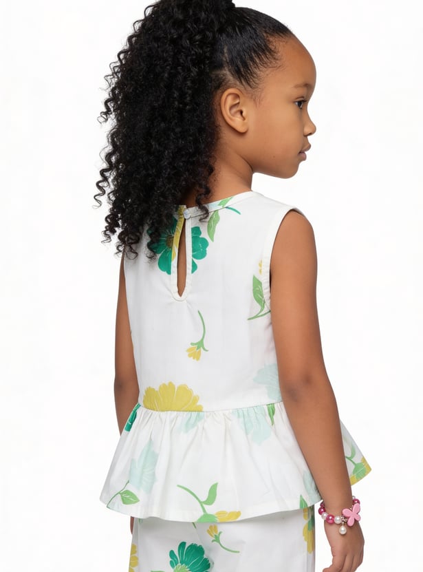 Girls Floral Print Trousers Set