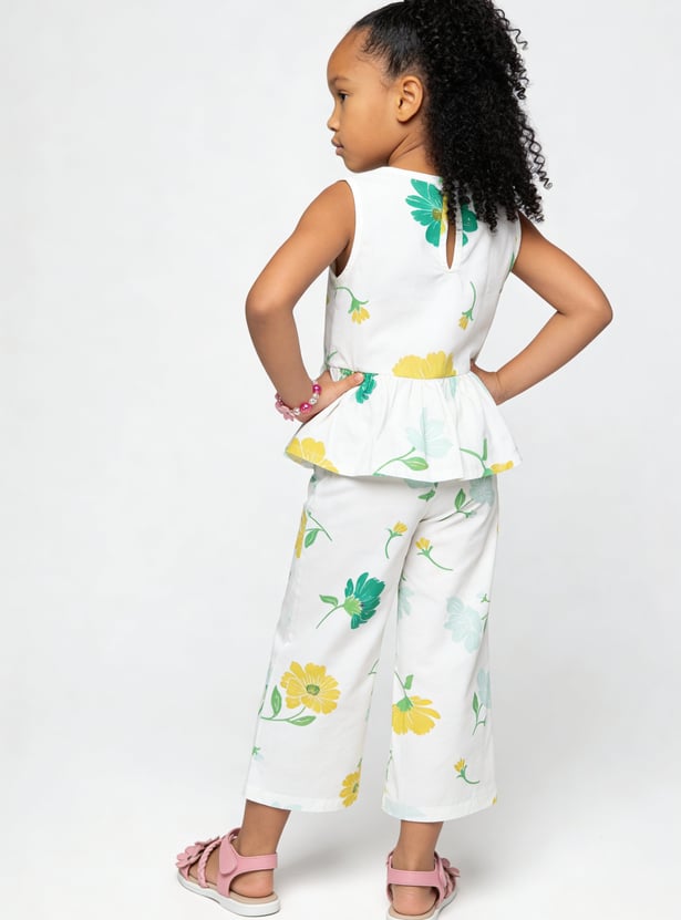 Girls Floral Print Trousers Set