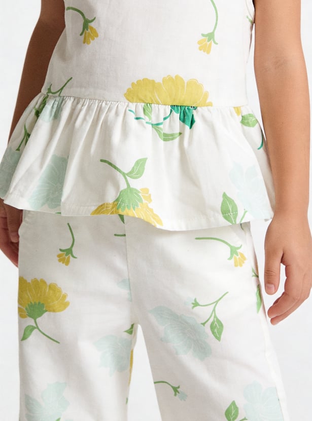 Girls Floral Print Trousers Set