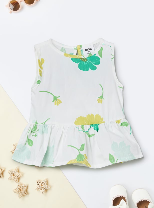 Girls Floral Print Trousers Set