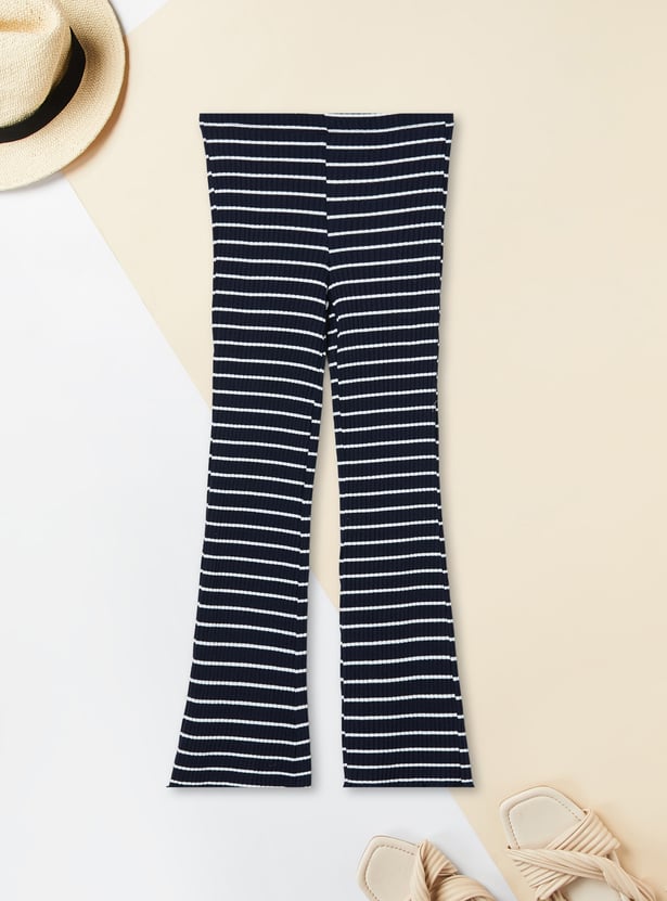 Girls Striped Knit Flared Trousers