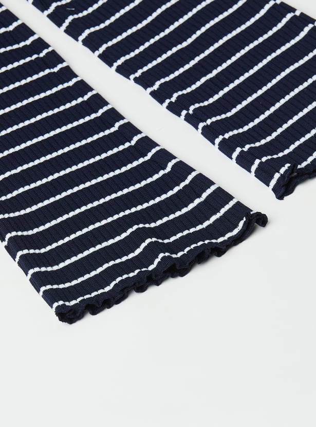 Girls Striped Knit Flared Trousers