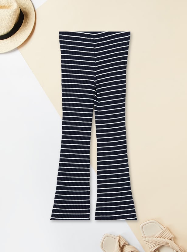 Girls Striped Knit Flared Trousers
