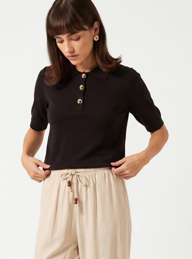 Women Solid Polo T-shirt