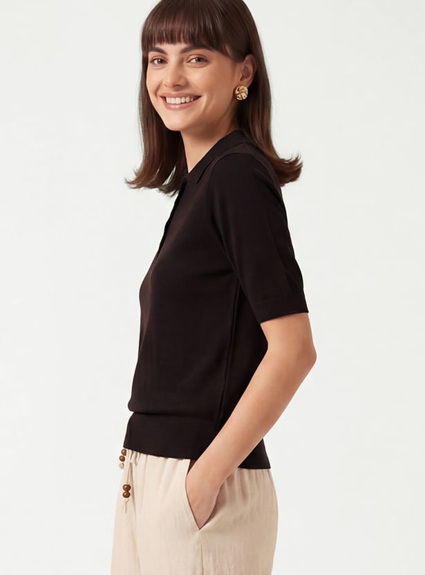 Women Solid Polo T-shirt
