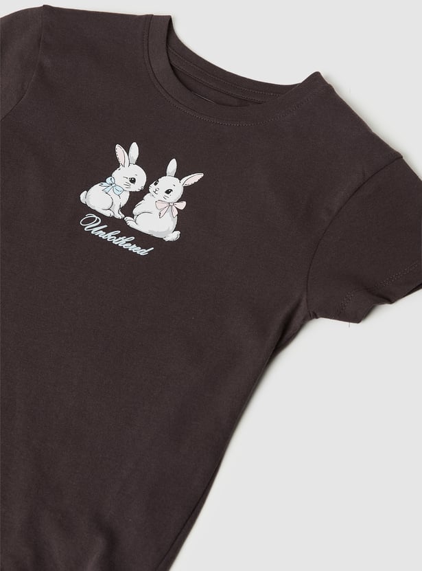 Girls Bunny Printed T-shirt