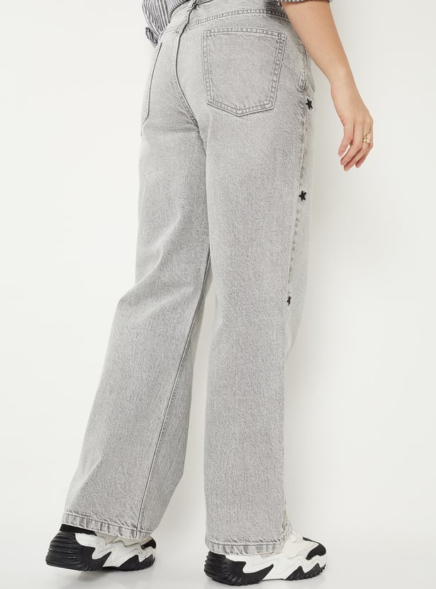 Women Embroidered Wide Leg Jeans