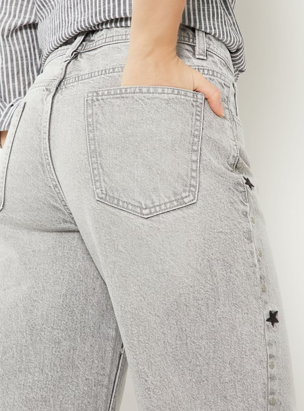 Women Embroidered Wide Leg Jeans