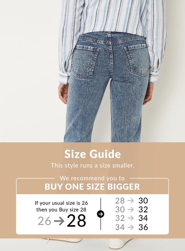 Women Acid-Wash Flared Jeans