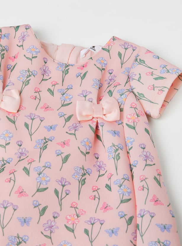 Girls Floral Printed Dress with Headband