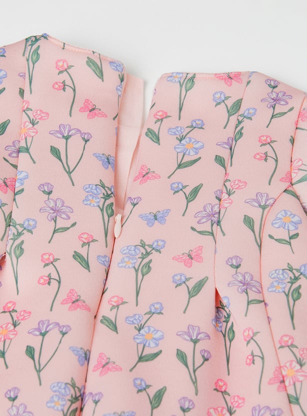 Girls Floral Printed Dress with Headband