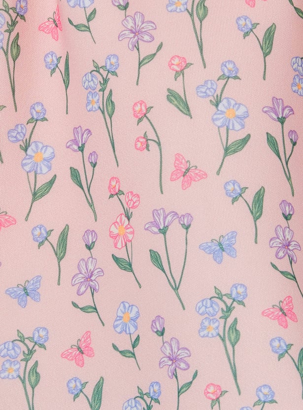 Girls Floral Printed Dress with Headband