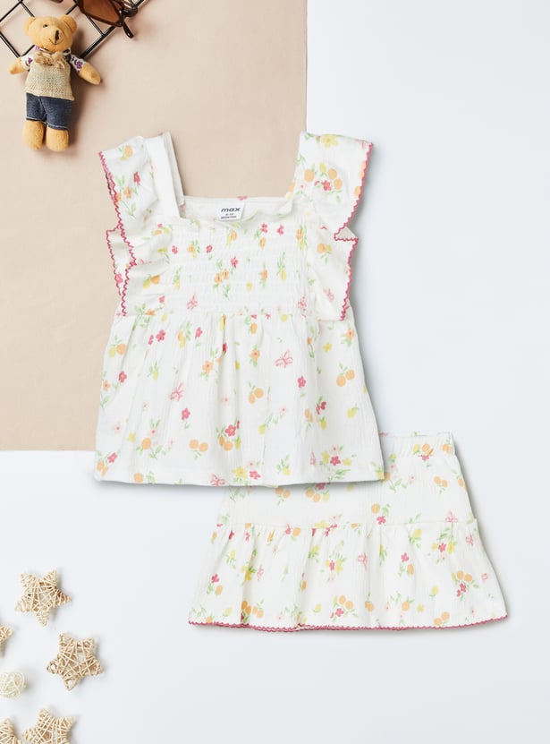 Girls Floral Print Skirt Set