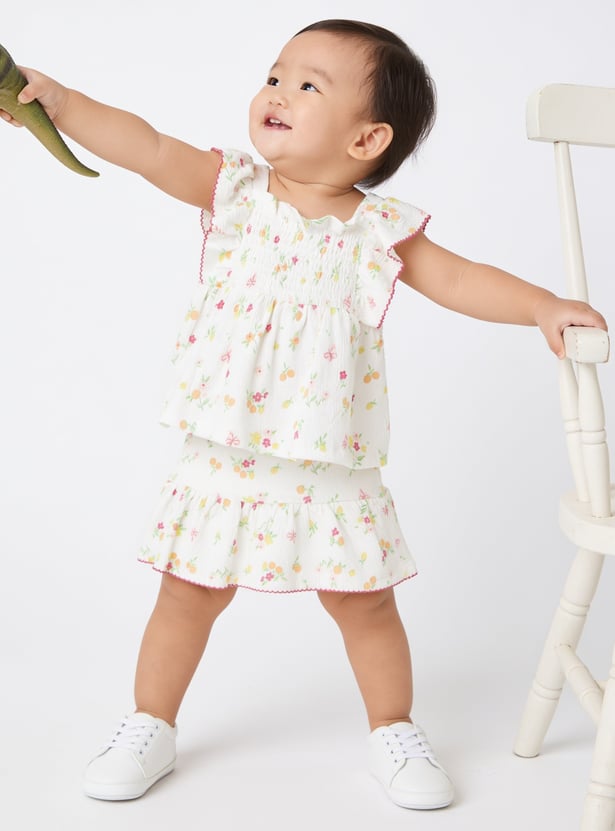 Girls Floral Print Skirt Set