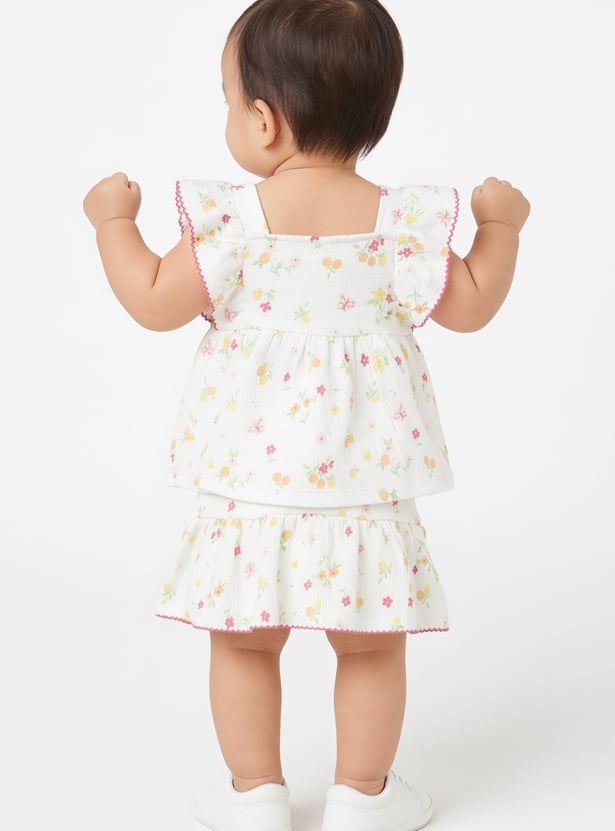 Girls Floral Print Skirt Set