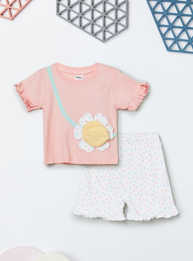 Girls Floral Applique Shorts Set