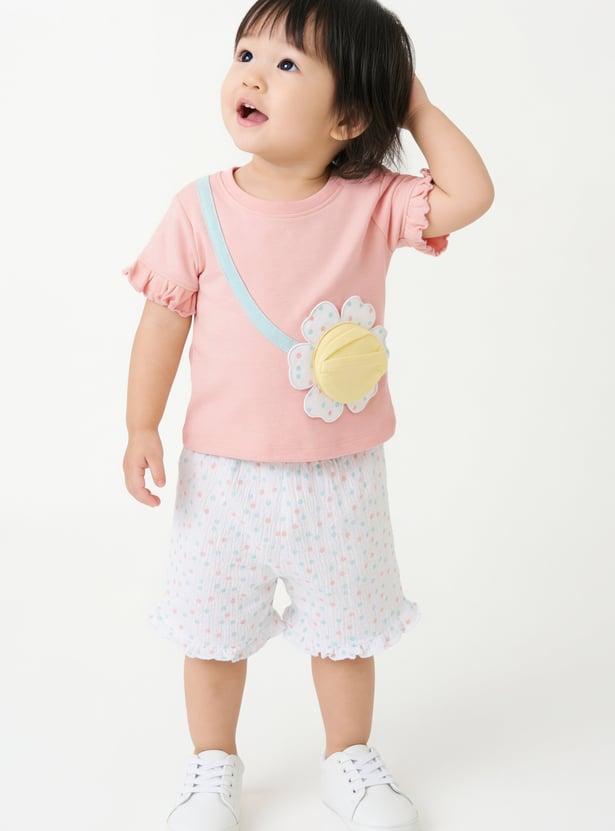 Girls Floral Applique Shorts Set